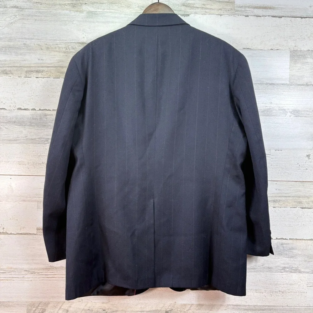 Evan-Picone Mens Navy Blue Pinstripe Pure Wool Blazer Sport Coat 46R Made in USA